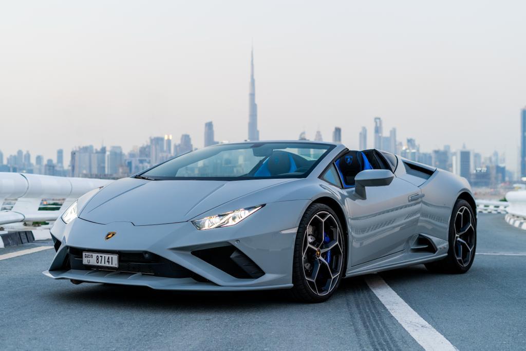 Lamborghini Huracan Evo Spyder WHITE 2023 rental dubai