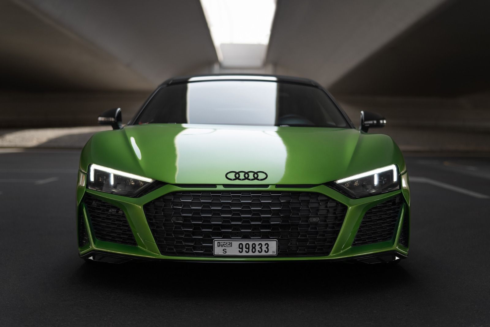Audi R8 Spyder performance Green  2021 rental dubai