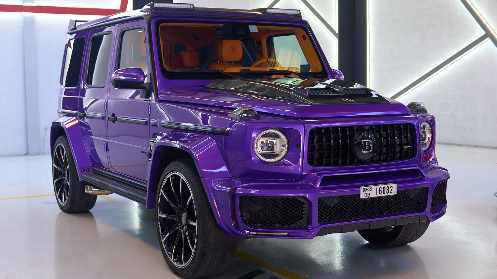 hire Mercedes G-Class Brabus Kit Purple interior Orange in dubai